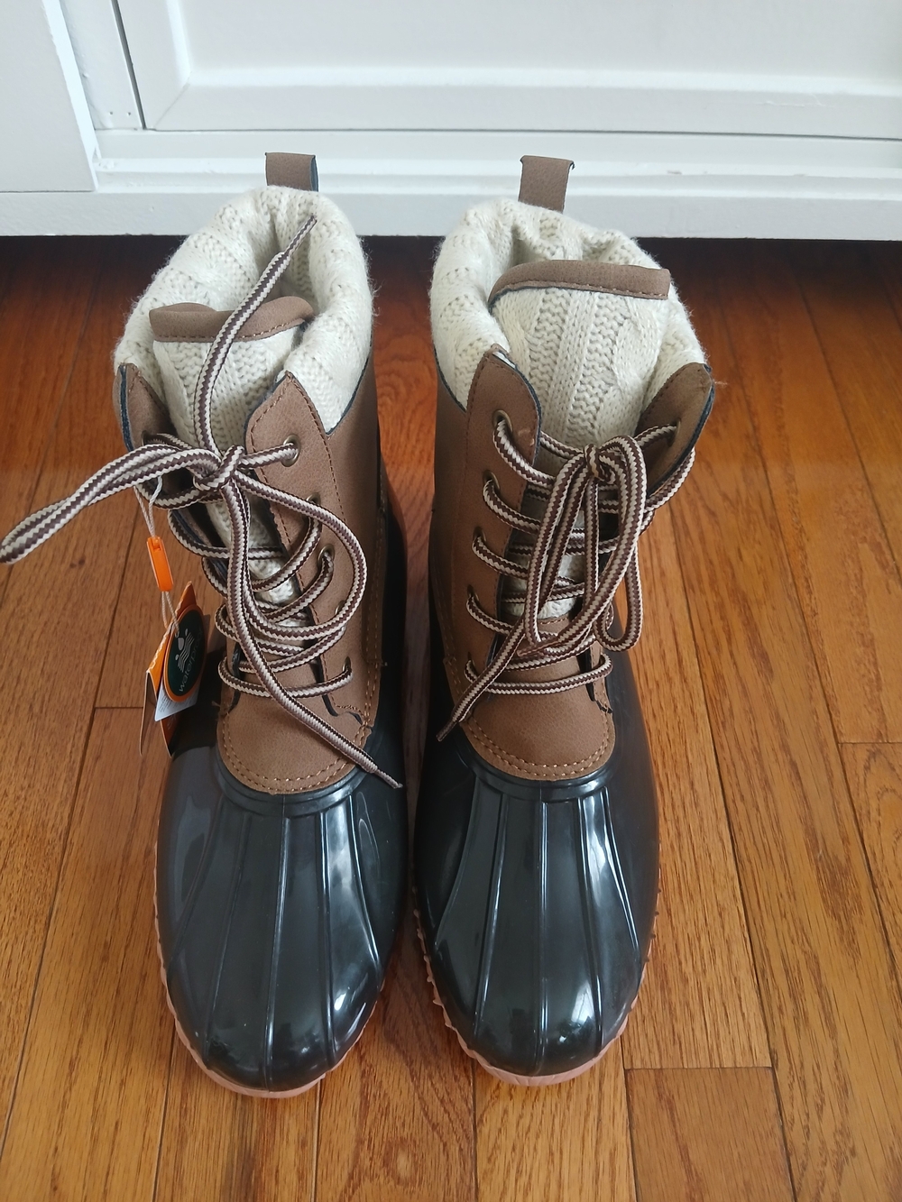 Sporto Brown & Black Duck Boots with Cream Knit Collar - Picture 6 of 6